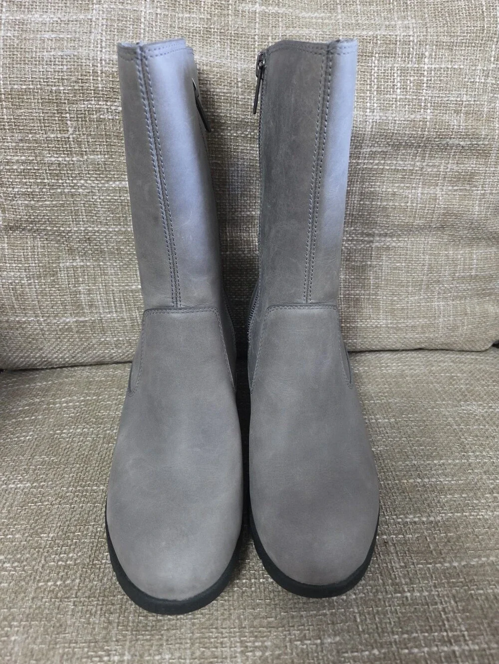 UGG Joely Waterproof Leather Wedge Boots Grey Mid Calf Womens Size 6.5 NWT New